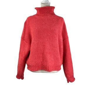 Anthropologie Lottie Sweater Coral Relaxed Turtleneck Chunky Knit Pullover Pink